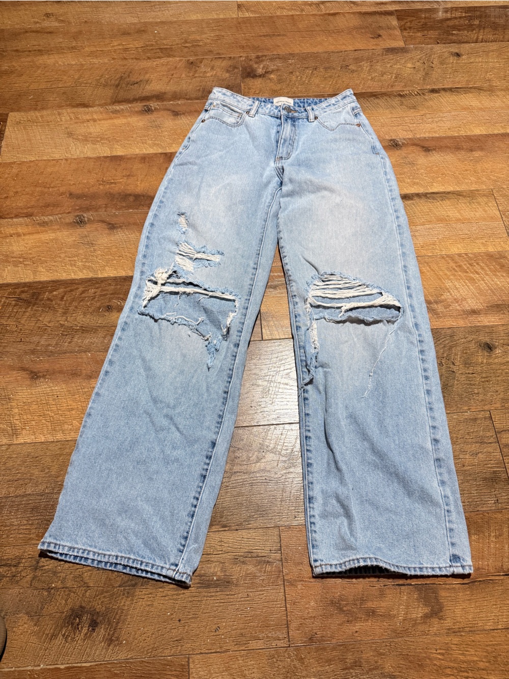 Abrand A‎ 95 Mid Baggy Jeans Light Wash Distressed Wide Leg Denim Womens 25